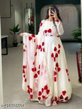 Trendy Georgette floral long kurti gown for women with full sleeves and dupatta, featuring printed net design