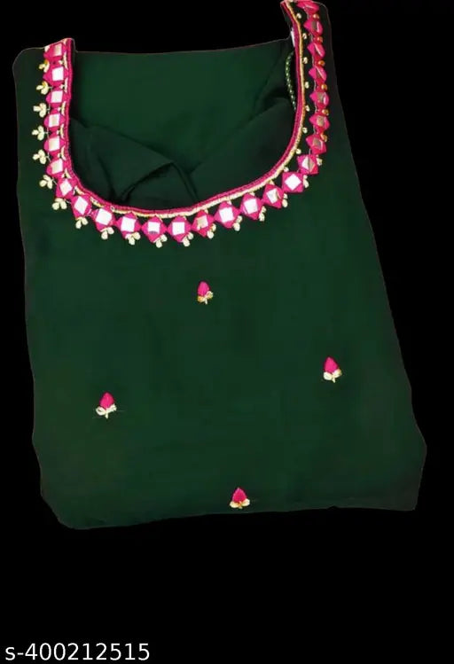 Beautiful green bandhni Georgette dupatta with embellishments, digital print, and mirror work on maxi dress