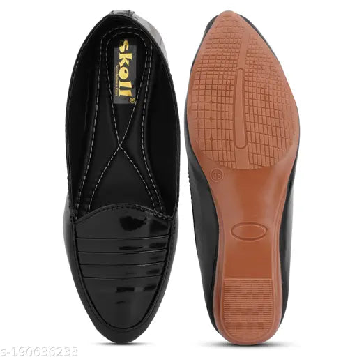 Black patent leather SKOLL Shiney Pointy Bellies for women, slip-on style casual footwear with a modern design