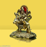 Gold-plated 5-inch Maa Durga statue on lion, decorative Goddess Durga Idol for home and temple, Indian-origin Durga murti with trishul symbolizing power and spiritual strength