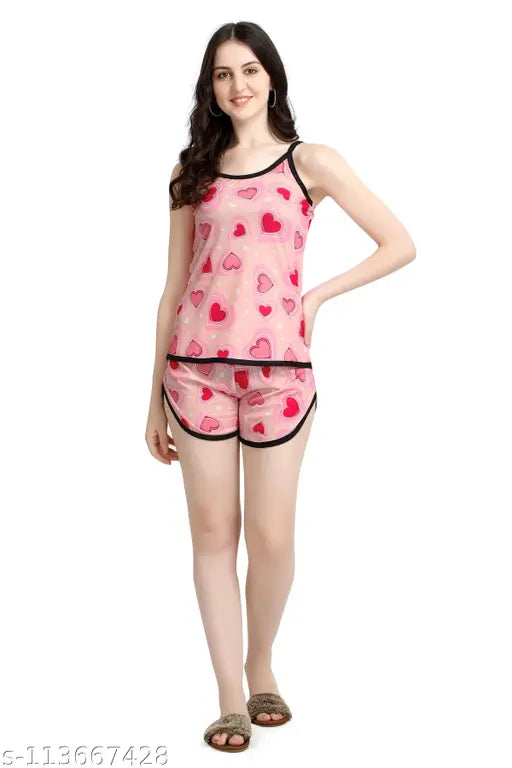 Multicolor floral printed polyester daily wear top & shorts set for women, summer special design on display