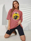 Fancy cotton blend printed round neck oversized t-shirt for women and girls, vibrant design on soft fabric