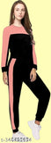 Women's striped summer cotton blend tracksuit with long sleeves, coordinated set for activewear, gym, yoga, or sports. New design available in sizes S to XXL. Made in India