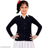 navy blue wool school uniform sweater for girls, solid pattern, long sleeves, 4-5 years old, India origin