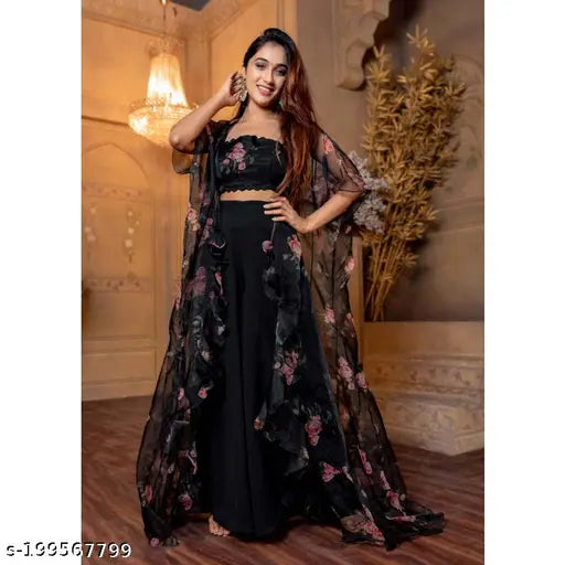 Cotton linen trendy women's top-bottom set and georgette plazzo, sleeveless, vibrant Indian fashion for girls (N3: S, M, L, XL, XXL)