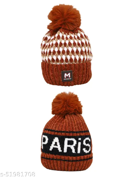 Red ambitionieux winter wool cap combo, hand-knitted premium quality hats with soft-fiber lining for men & women