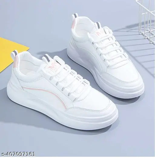 White mesh casual shoes by WOGDAN for girls, PVC sole, lace-up detail, ideal for everyday wear