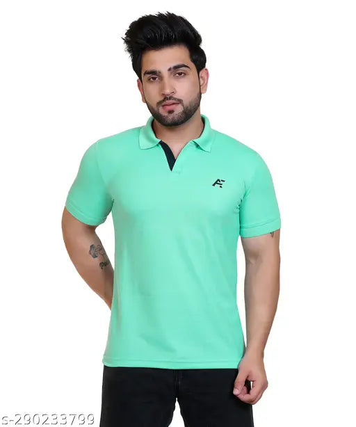 Indian cotton blend round neck half sleeve polo t-shirt for men, featuring printed net pattern and short sleeves