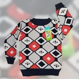 Soft woolen baby sweater, handmade in vibrant red and blue argyle pattern, ideal for toddlers (0-3 years)