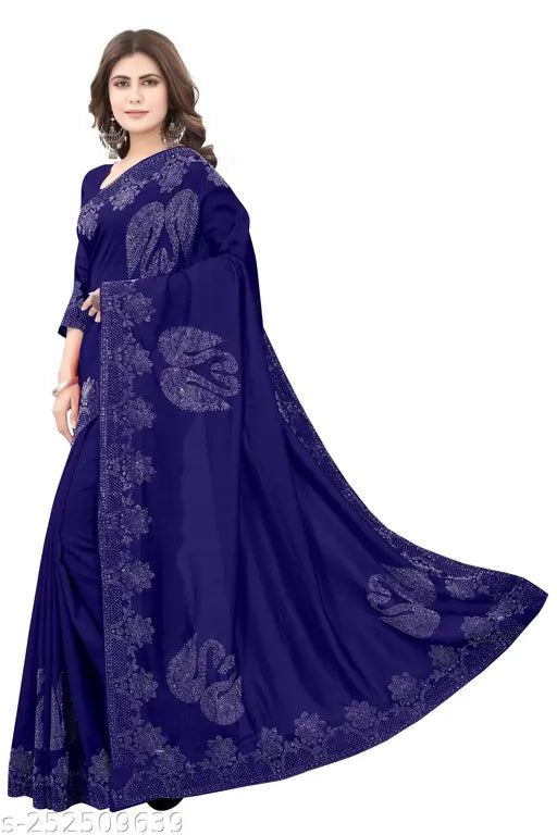 Vichitra Silk, embellished saree with separate satin blouse for parties or weddings, Indian-made fashionable diamond work design