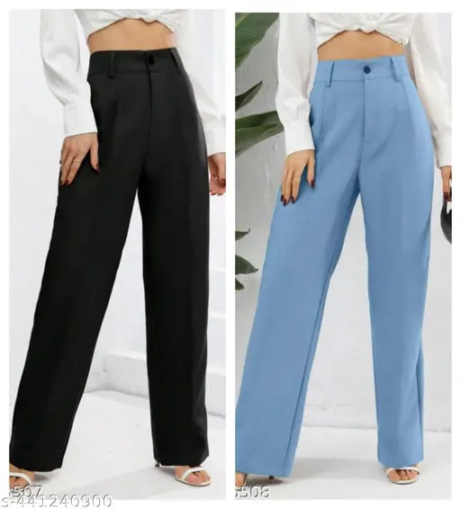 Comfortable crepe women's trousers, classic look pack of 2 in solid net pattern - XL size from India