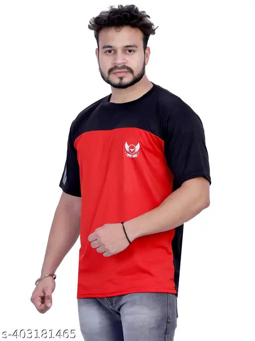 Multicolor printed polyester men's solid round neck t-shirts, pack of 5 with short sleeves and various sizes M-XXL