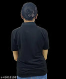 Black polycotton short-sleeve t-shirt, limited style collar for women & girls. Solid black, vibrant & classy, ideal for casual wear during monsoons. Made in India