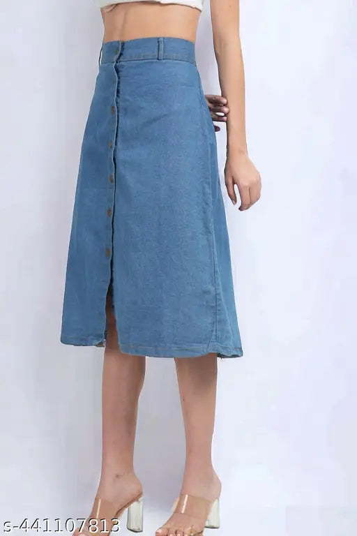 Light blue denim straight skirt for women by NOOR ENTERPRISES, size 28/30/32