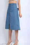 Light blue denim straight skirt for women by NOOR ENTERPRISES, size 28/30/32