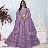 Embroidered net Legha Choli and dupatta set, semi-stitched (42in waist, 44in length), Indian origin