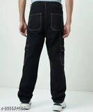 Denim Markview Black Baggy Men's Jeans - Sleek, cargo-inspired, mid-rise fit