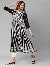 Black embroidered Chikankari Georgette Anarkali Kurta, three-quarter sleeves, India-made women's fashion