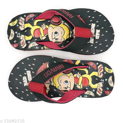 Cartoon character EVA foam slippers set, durable Rexine and lightweight EVA sole for kids' casual wear, ARAVON Bad Monkey combo in various sizes from 2.5-12 years