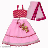 Sleeveless embroidered lehenga dresses in satin and net with mirror work, sizes 12-8 years, Indian origin