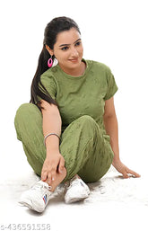 Indian-made ladies' trending night suit with short sleeve t-shirt and track pants for stylish lounge wear