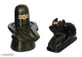 Black marble Shivling with Nandi, Indian hand-carved religious sculpture, detailed and intricate design, measuring 5cm x 5cm x 7cm
