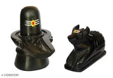 Black marble Shivling with Nandi, 5cm x 7cm x 5cm idol from India
