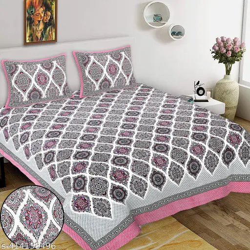 King Size Premium Cotton Bedsheet, Jaipuri Print with 2 Pillow Covers - Breathable, stylish double bed sheet for summer