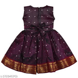 Maroon satin embroidered party dress for girls (3-6M, 6-9M, 9-12M, 1-2Y, 2-3Y, 3-4Y, 4-5Y, 5-6Y), featuring intricate embroidery, sleeveless design, and matching satin belt. Ideal for special occasions. Made in India