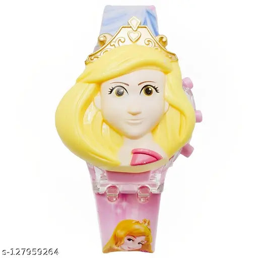 Digital glowing watch with disco music & blinking lights, free size 3D princess figure toy, ideal birthday return gift for kids