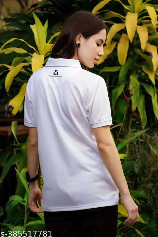 White recycled polyester unisex polo t-shirt, quick dry, breathable, eco-friendly