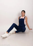 Organic denim dungaree for women & girls - soft cotton, sleeveless, solid color. Perfect casual wear with universal appeal, made in India