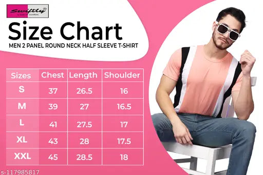Peach colorblocked cotton slim round men's t-shirt, short sleeves, size S-XXXL