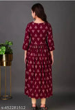 Rayon printed anarkali kurtis for women, three-quarter sleeves, vibrant combo