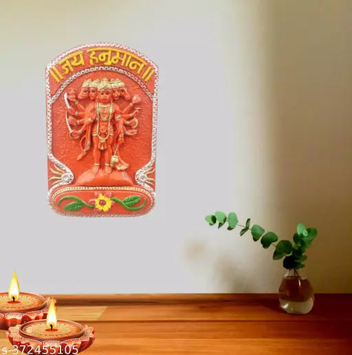 Poly resin Panchmukhi Hanuman statue - Vastu-friendly, temple-ideal gift for main door hanging, brings blessings of luck, courage, power, and success