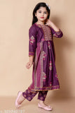 Purple rayon kurta sets for kids, printed design, sizes range from 3-4 to 11-12 years, Indian origin