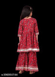 Embroidered Rayon kurti sharara set with dupatta for girls, 9-10 and 11-12 years, India origin