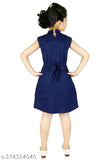 Denim sleeveless dress for little girls, printed net pattern, sizes: 3-4yrs, 4-5yrs, 5-6yrs, handcrafted in India