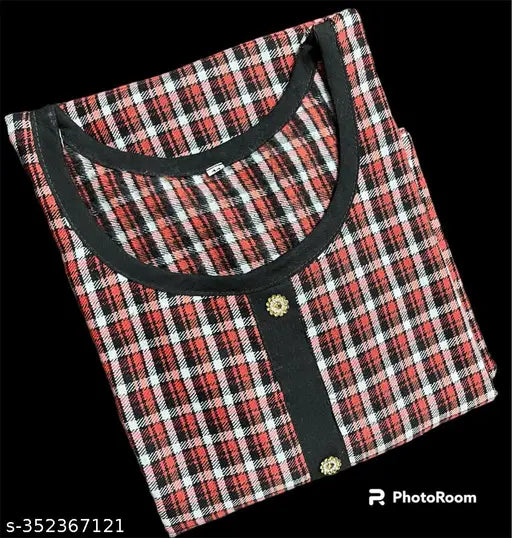 Orange b woolen kurti with three-quarter sleeves, checked pattern, winter fashionable wear for women, made in India