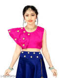 Tussar silk Lehenga and taffeta silk Dupatta for kids, embellished mirror work design, Indian ethnic dress set on display