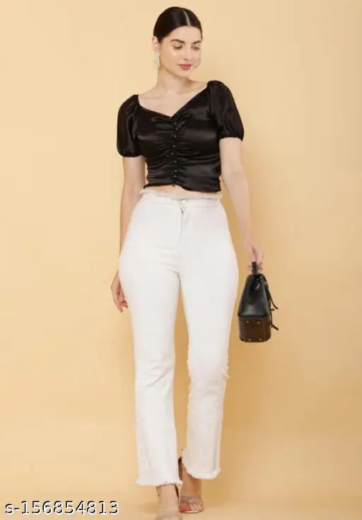 Printed satin crop top for girls (M: 36-32, L: 38-34), ideal for beach and sunny events