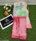 Dusty print Kalamkari Chiffon saree in Brasso Moss, featuring a soft running blouse and peacock-motif pallu