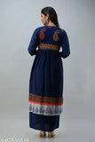 Blue rayon kurta set with shrug jacket, three-quarter sleeves, printed pattern on India-made women's clothing