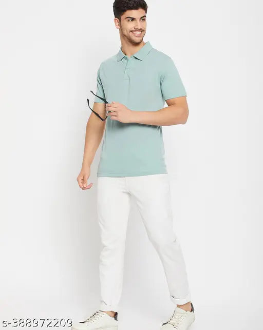 Soft cotton blend UNIBERRY men's half sleeve solid polo t-shirt, durable and comfortable, paired with denim jeans for a classic look