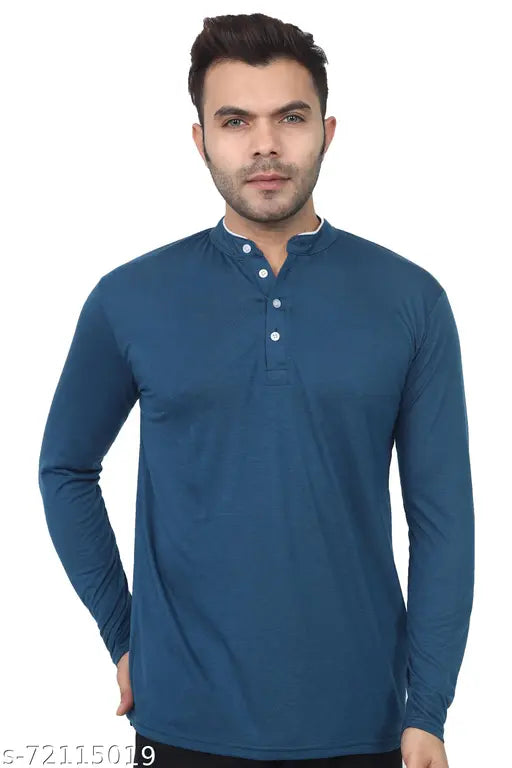 Stylish men's cotton blend long-sleeve t-shirt, solid color, S size (36in chest, 26in length), made in India
