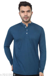 Stylish cotton-blend long sleeve men's t-shirt in solid color, size S for chest 36in and length 26in, made in India