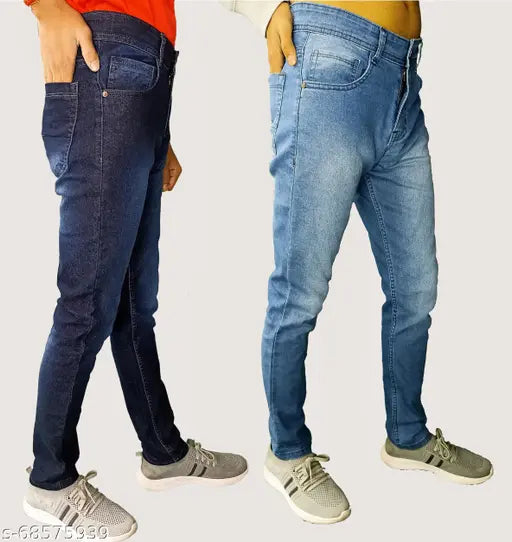 Denim light-wash & hard-wash combo of lightweight jeans for men, dyed/washed, available in sizes 28, 30, 34, and 36 (India)