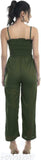 Olive green rayon jumpsuit for women, ankle length solid design, machine washable - India origin