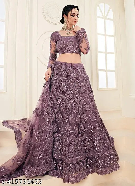 Fancy embroidered net lehenga-choli and dupatta set, free size, Indian craftsmanship