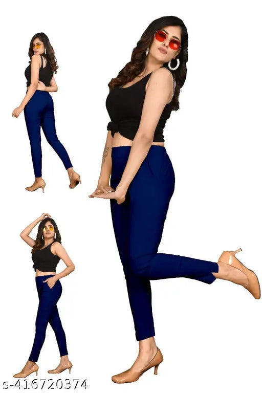 Cotton Lycra stretchable pants trousers for women & girls, solid-colored premium quality jeggings (L-5XL), India